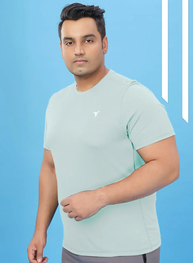 Technosport Plus Green Solid Crew Neck Slim Fit T-Shirt